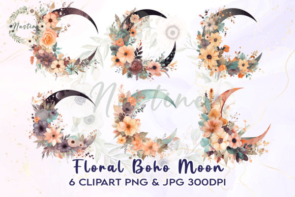 Download Floral Boho Moon Clipart - Moon Collection