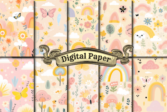 Download Butterflies Rainbows Digital Paper Pack - Rainbows digital paper Collection