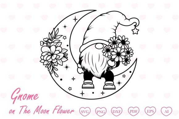 Download Gnome on the Moon Flower Svg, Gnome Svg - Moon Collection