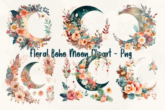 Download Floral Boho Moon Clipart Png - Moon Collection