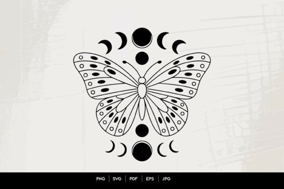 Download Mystical Butterfly Moon Phases Line Art - Moon Collection