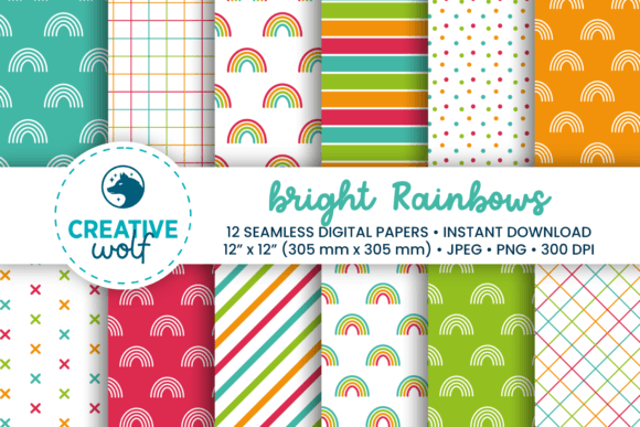 Download Bright Rainbows Digital Paper Pack - Rainbows digital paper Collection