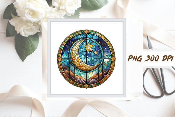 Download Watercolor Stained Glass Moon Clipart - Moon Collection