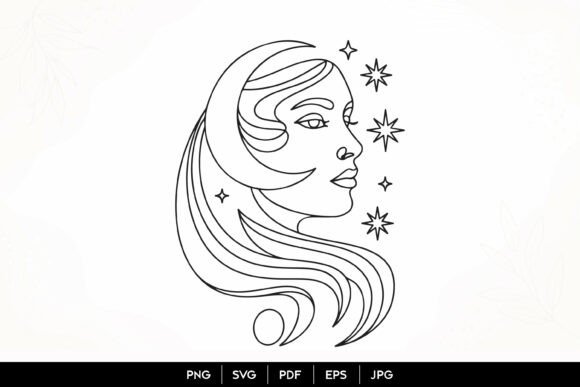 Download Moon Goddess Woman Line Art SVG - Moon Collection