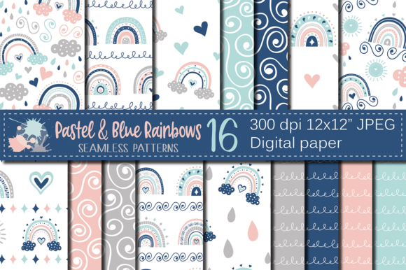 Download Pastel Rainbows Digital Paper / Patterns - Rainbows digital paper Collection