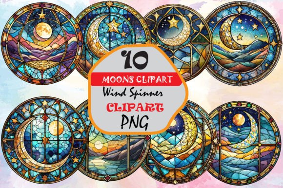 Download Watercolor Stained Glass Moon Clipart - Moon Collection