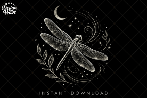 Download Vintage Nature Dragonfly Moon PNG - Moon Collection