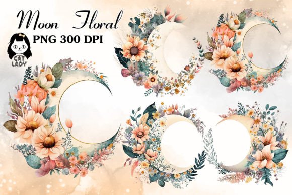 Download Boho Moon Floral Watercolor Clipart - Moon Collection