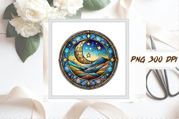 Download Watercolor Stained Glass Moon Clipart - Moon Collection