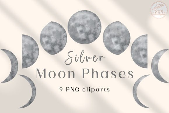 Download Silver Moon Phases Watercolor Clipart - Moon Collection