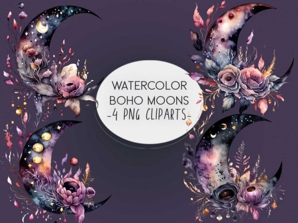 Download Watercolor Boho Moon Clipart Sublimation - Moon Collection