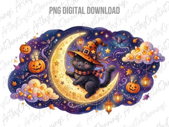 Download Boho Halloween Cat Celestial Moon PNG - Moon Collection