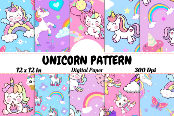 Download UNICORN SEAMLESS PATTERN - DIGITAL PAPER - Unicorn seamless pattern Collection