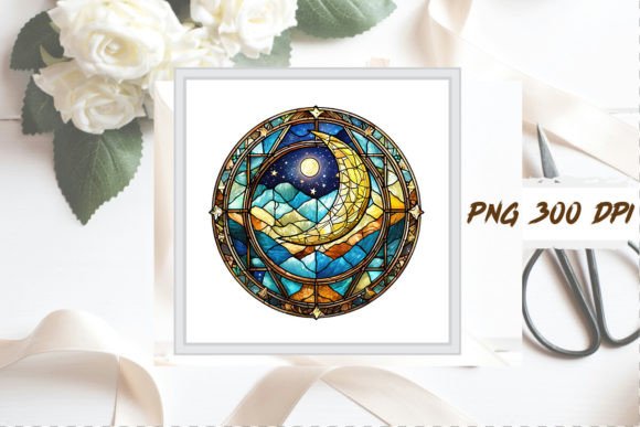 Download Watercolor Stained Glass Moon Clipart - Moon Collection