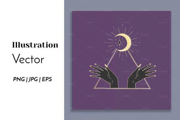 Download Mystic Golden Half Moon &amp; Hands Print - Moon Collection