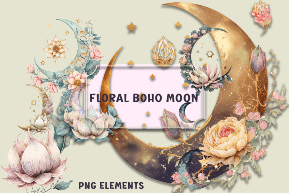 Download Watercolor Floral Boho Moon Clip Art - Moon Collection
