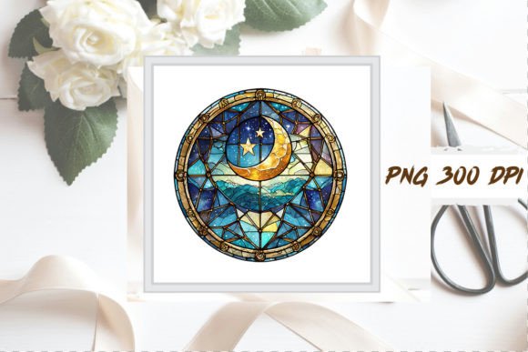 Download Watercolor Stained Glass Moon Clipart - Moon Collection