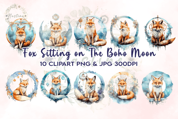 Download Fox Sitting on the Boho Moon Clipart - Moon Collection