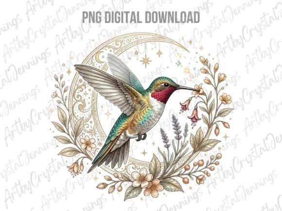Download Celestial Hummingbird Floral Moon PNG - Moon Collection