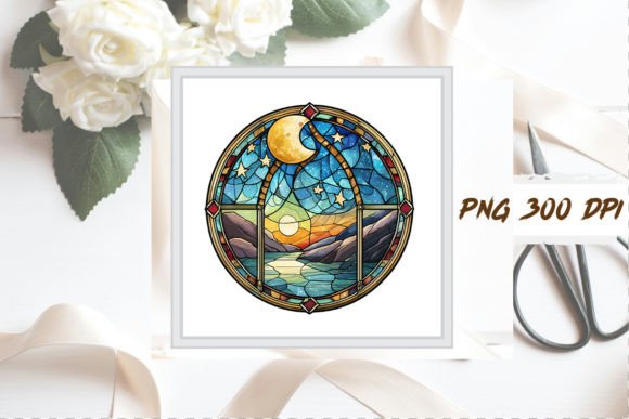 Download Watercolor Stained Glass Moon Clipart - Moon Collection