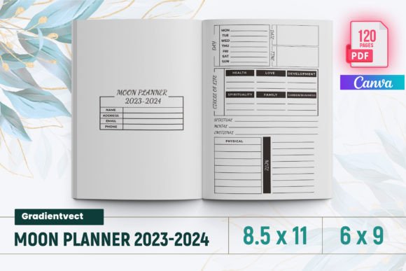 Download (KDP) Moon Planner 2023-2024 Canva - Moon Collection