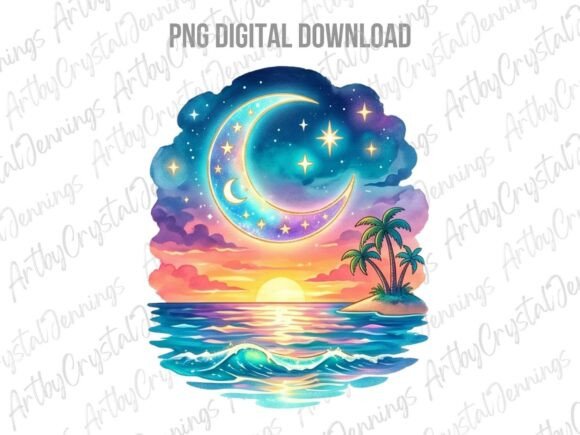 Download Watercolor Celestial Tropical Moon PNG - Moon Collection