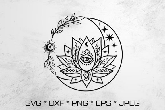 Download Lotus Flower with Boho Moon Celestial - Moon Collection