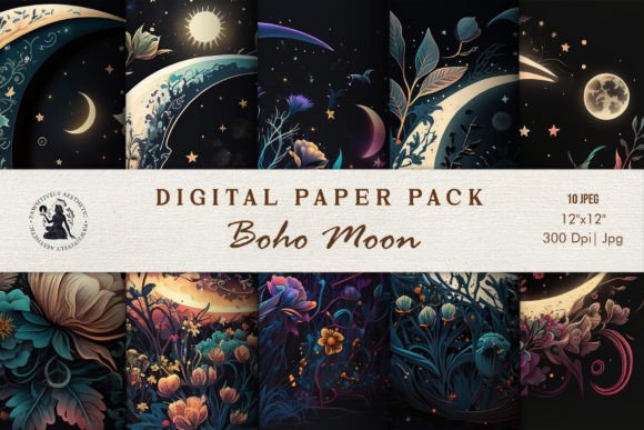Download Boho Moon Digital Paper Pack - Moon Collection