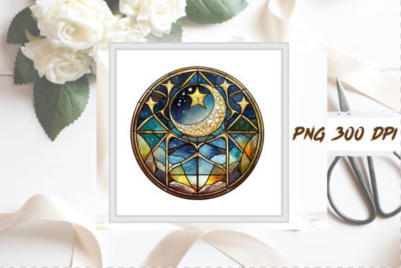 Download Watercolor Stained Glass Moon Clipart - Moon Collection