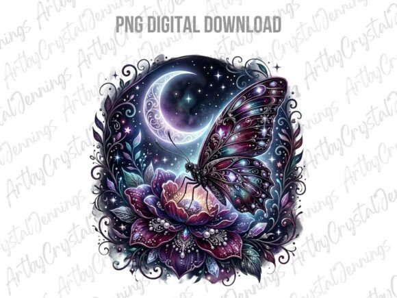 Download Celestial Butterfly Flower Moon PNG - Moon Collection