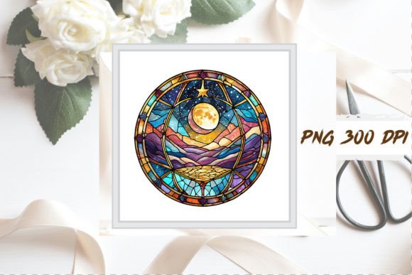 Download Watercolor Stained Glass Moon Clipart - Moon Collection