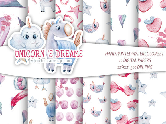 Download Watercolor Unicorn Seamless Pattern. - Unicorn seamless pattern Collection