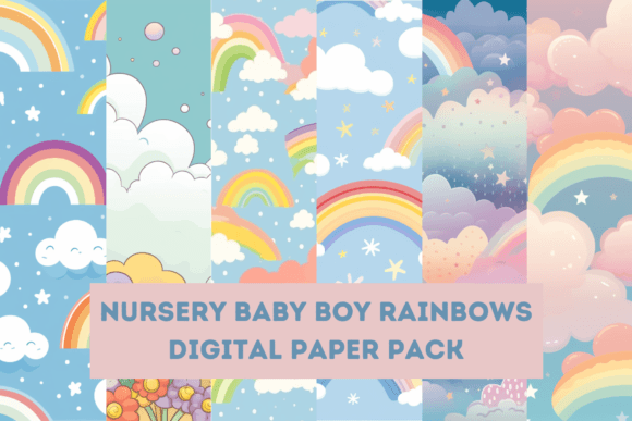 Download Nursery Baby Boy Rainbows Digital Paper - Rainbows digital paper Collection