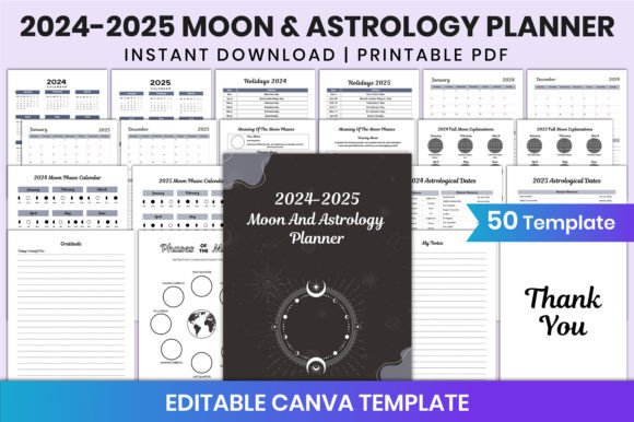 Download 2024-2025 Moon &amp; Astrology Planner Canva - Moon Collection