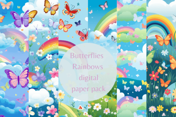 Download Butterflies Rainbows Digital Paper Pack - Rainbows digital paper Collection