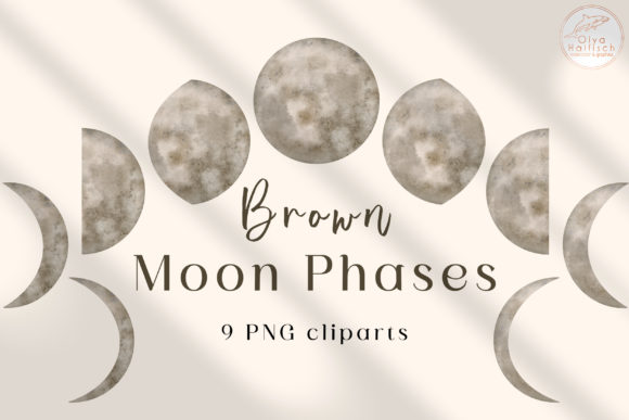 Download Brown Moon Phases Watercolor Clipart Set - Moon Collection