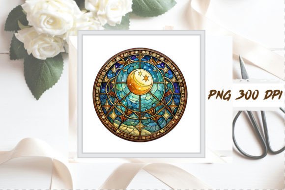 Download Watercolor Stained Glass Moon Clipart - Moon Collection