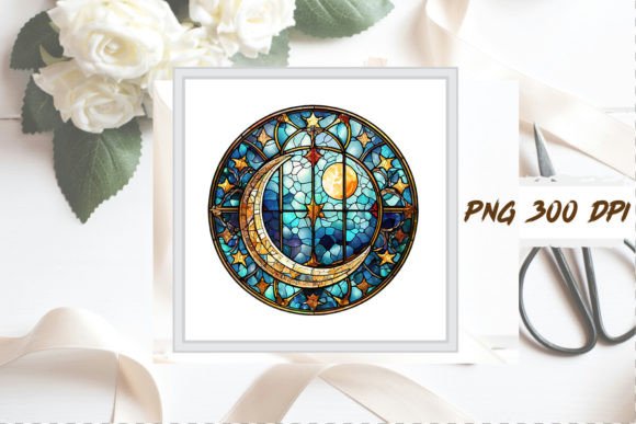 Download Watercolor Stained Glass Moon Clipart - Moon Collection