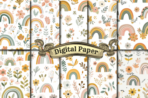 Download Boho Floral Rainbows Digital Paper - Rainbows digital paper Collection