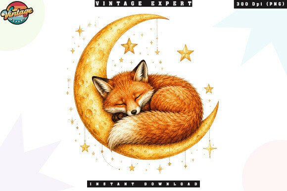 Download Sleeping Fox on Crescent Moon PNG - Moon Collection