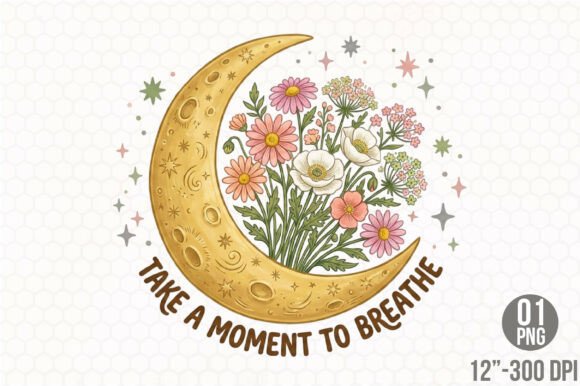 Download Boho Retro Flowers Moon PNG Sublimation - Moon Collection
